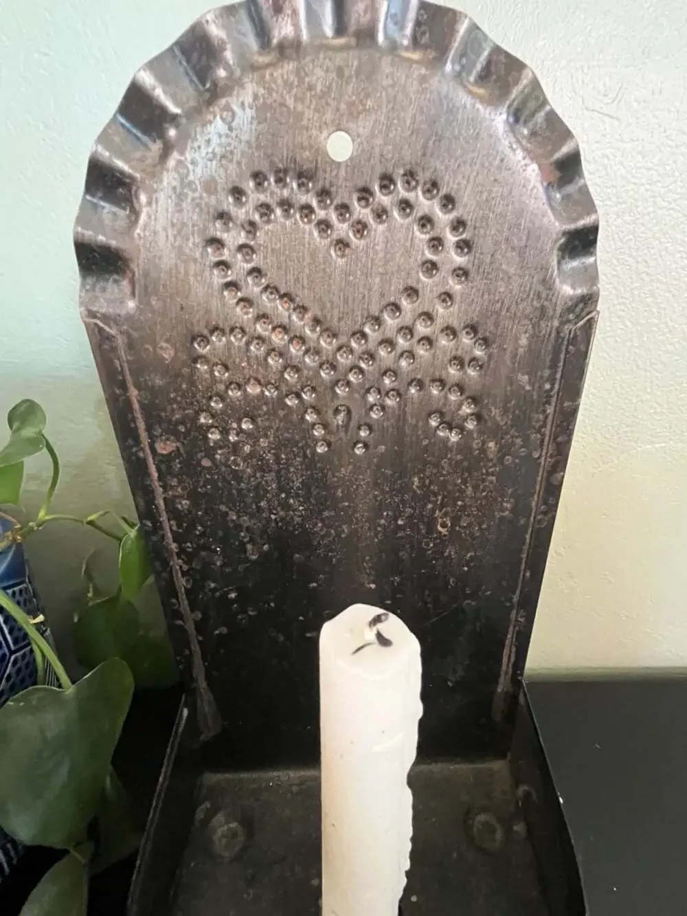 Primitive Punched Tin Heart Wall Sconce Candle Holder - Picture 5 of 6
